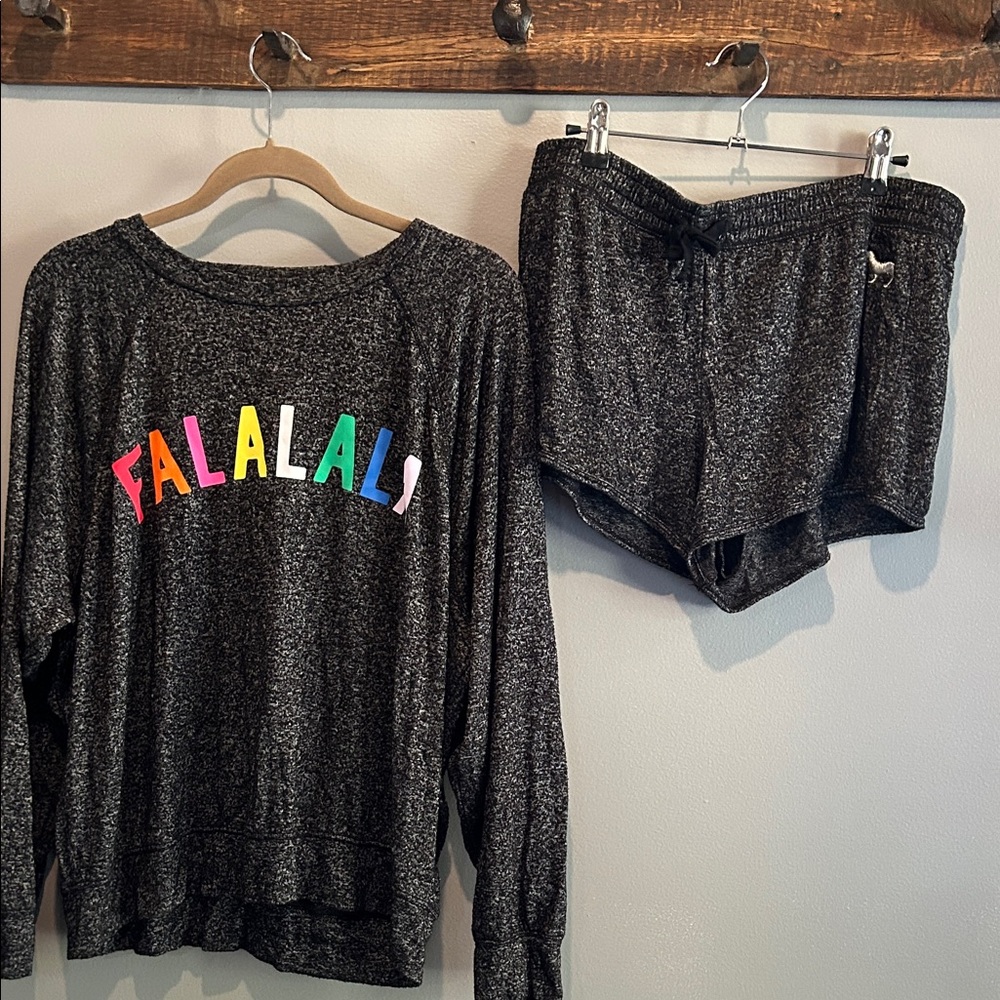 PINK Victoria's Secret Pajama Set - Charcoal with Rainbow Letters